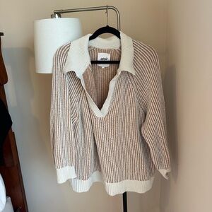 Aerie Cozy Cream and Tan Sweater